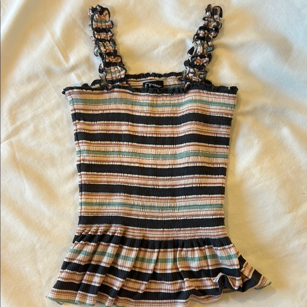 Art Class Smocked Ruffled Peplum Tank Top